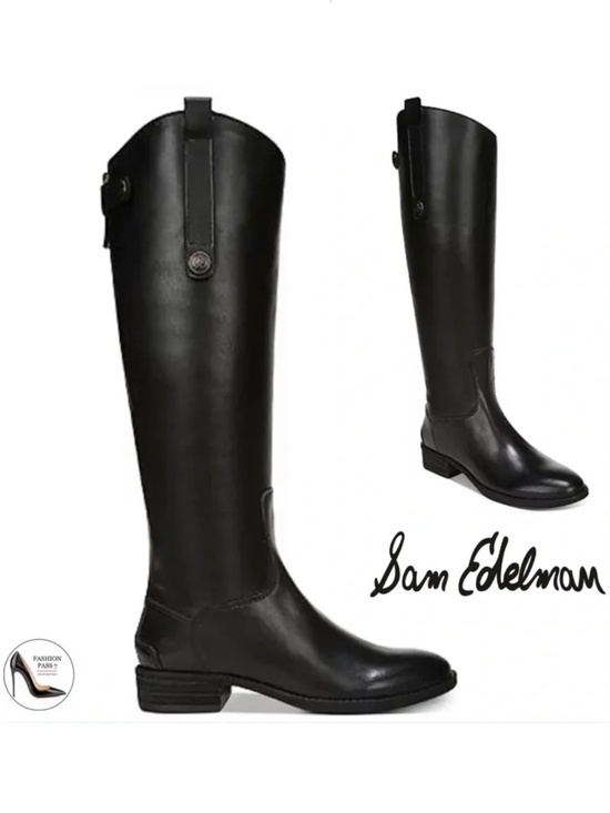 Sam Edelman Shoes - Sam Edelman Penny Knee-High Black Leather Riding Boots Block Heel Almond Toe